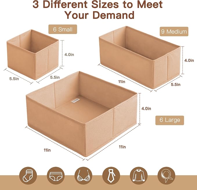 Criusia Drawer Organizer Clothes, 21 Pack Dresser Organizer for Baby Clothes, Underwear, Sock - Foldable Closet Organization and Storage Dividers Bins for Nursery, Bedroom (Brown) - Image 2