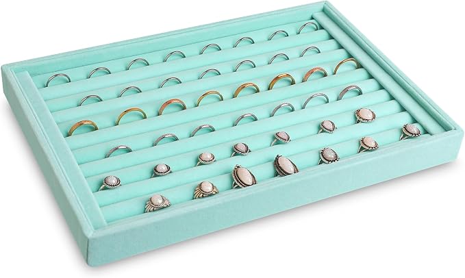 Frebeauty Stackable Velvet Jewelry Organizer Trays for Drawers Inserts Jewelry Storage Tray Display Case, Stud Earrings Bracelets Necklace Rings Accessories Trays for Women(Set of 4)(Turquoise) - Image 5