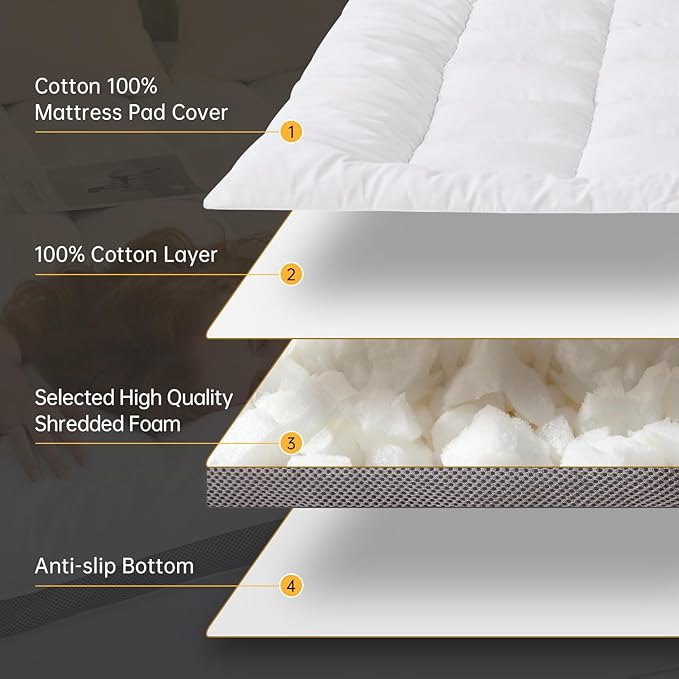 SAPHREAS Queen Size 3 Inch Memory Foam Mattress Topper with 8-20 inches Stretchable Pockets, Soft Pillow Top Mattress Pad for Back Pain Relief with Breathable Air Mesh Sides