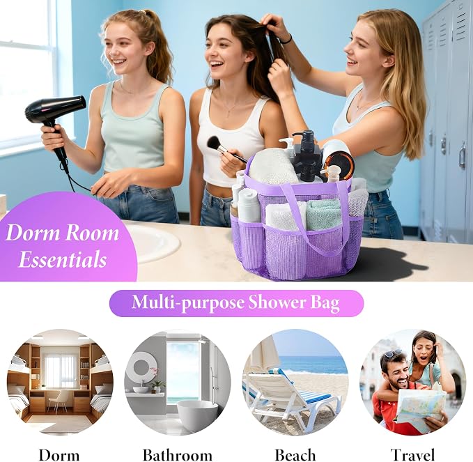 Attmu Mesh Shower Caddy Portable, Quick Dry Hanging Shower Tote Bag for College Dorm Room Essentials, Large Capacity Caddy Dorm for Bathroom Gym Swimming - Image 2