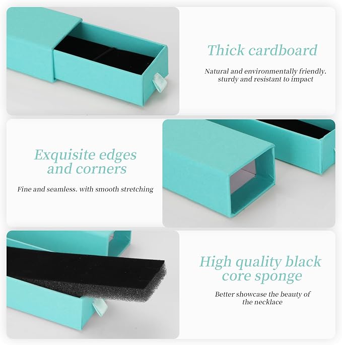 12-Pack Drawer Style Jewelry Gift Boxes with Sponge Insert, 8.7"x1.8"x1.2" Necklace & Bracelet Display Box for Presentation, Cardboard Storage Organizer for Pendant, Ring, Earring-Emerald green - Image 3