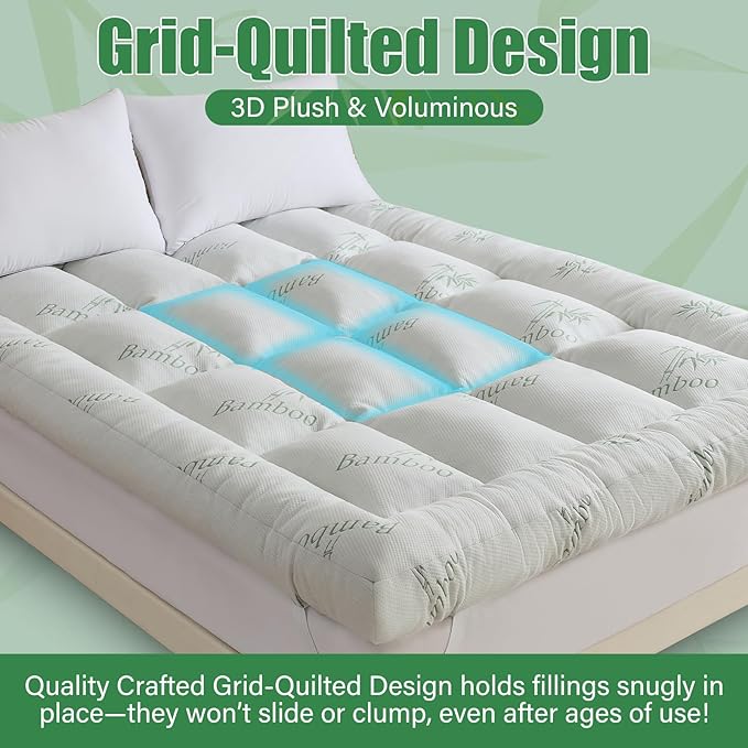 WhatsBedding 5 Inch Memory Foam Mattress Topper Full Size, Viscose Made from Bamboo, Breathable Air Layer, Soft Thick Pillow Top Mattress Topper for Back Pain