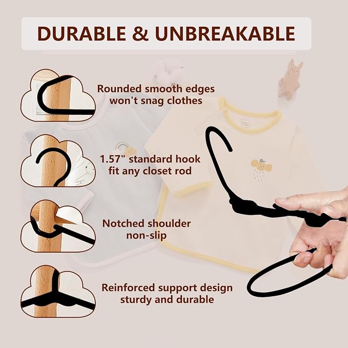 Baby Hangers for Closet 50 Pack Black Plastic Kids Children's Clothes Hangers Non-Slip (Black, 50) - Image 3