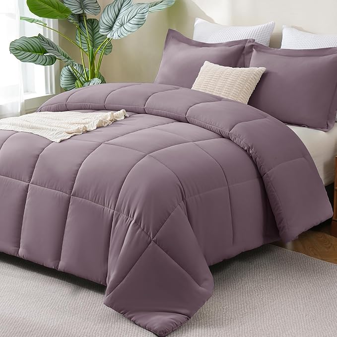 CozyLux Full Size Comforter Sets - Dusty Purple Comforter Full Size, 3 Pieces Box Stitched Bed Set for All Seasons, Soft Lightweight Bedding Sets with 1 Down Alternative Comforter and 2 Pillow Shams