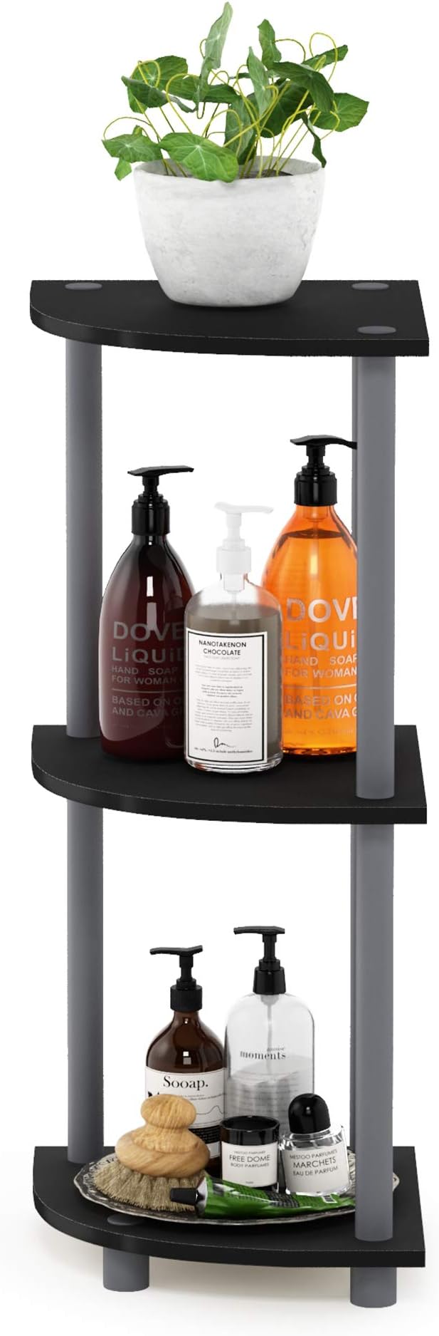 Furinno TURN-N-TUBE Corner Shelf, 3-Tier Corner Bookshelf, Display Storage Shelves with Open Shelves, for Organization and Storage, Living Room, Home Office, Garage, Black - Image 5
