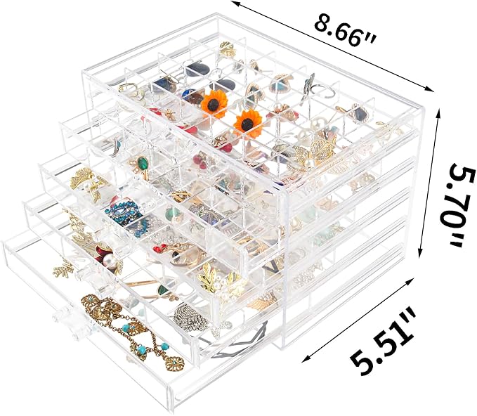 Ptaedex Jewelry Organizer Box, Acrylic Jewelry Holder Clear Jewelry Storage with 5 Drawers for Women Girls Men - Image 3