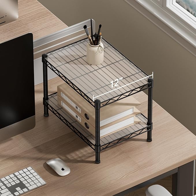 SINGAYE 2 Small Shelves Kitchen Storage Shelf Wire Shelving Unit Metal Shelf Adjustable Organizers Storage Shelving for Office Pantry Black 12" D X 18" W X 12" H - Image 5