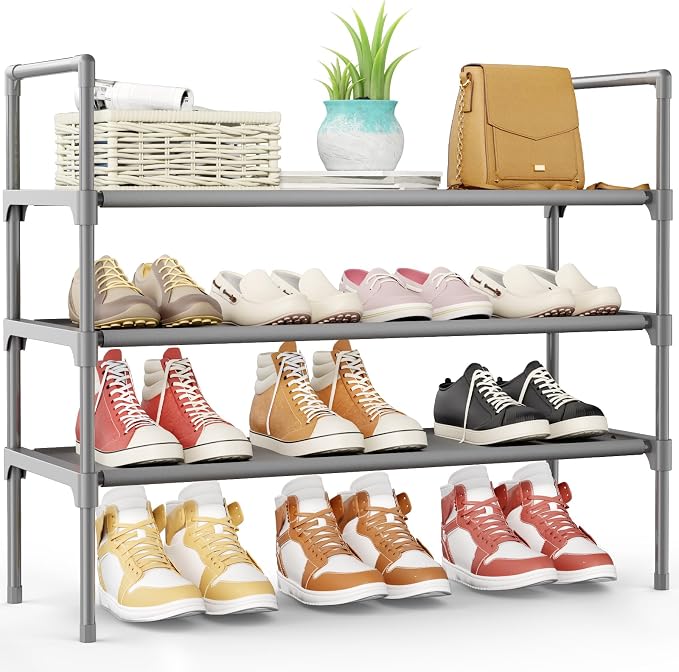 Kitsure Shoe Rack - 3-Tier Shoe Organizer, Shoe Rack for Closet, Entryway, Bedroom, Easy- Assembly Storage Shelf with Side Handles, 27.6" Wide - 3 Tiers, Grey by Kitsure