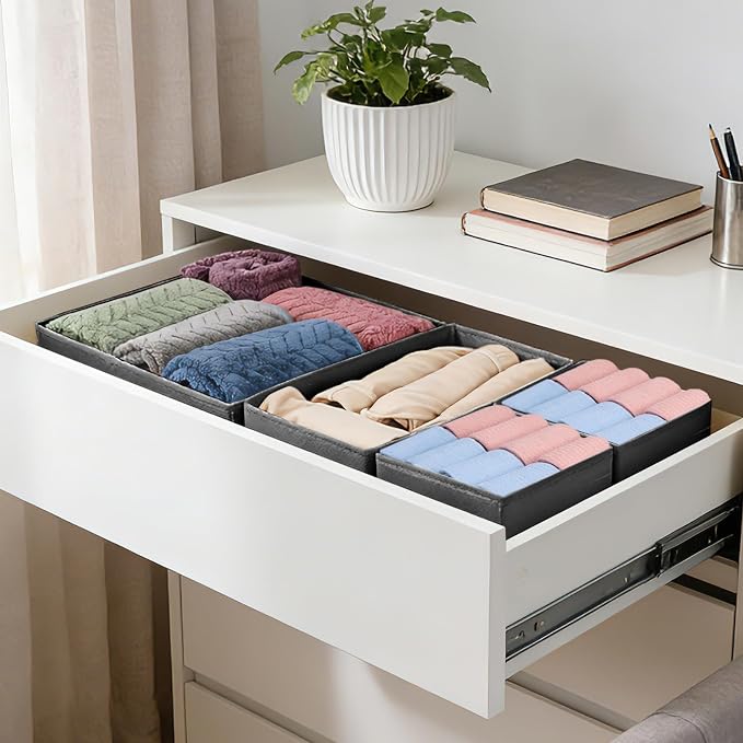 Drawer Organizer Clothes, 16 Pack Dresser Organizer Bins, Foldable Closet Organizers and Storage Fabric Dresser Bins, Shallow Drawer Dividers for Clothing, Underwears, Socks, Tie - Image 6