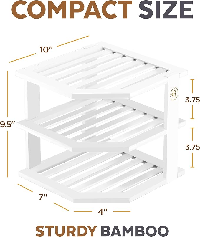 Bambüsi Plate Organizer for Cabinet - Corner Cabinet Organizer and Kitchen Cabinet Organizer Shelf, Kitchen Countertop Organizer for Plates, Dishes and Bowls, Space Saving Corner Rack, White - Image 3