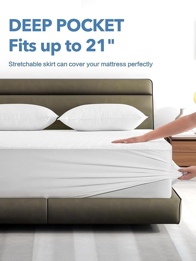 Twin XL Waterproof Mattress Protector, Premium Viscose from Bamboo Mattress Pad Ultra Soft Breathable, Noiseless Mattress Cover Fitted 8"-21" Deep Pocket