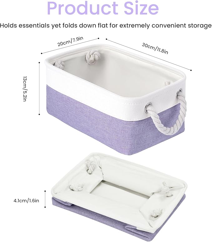 Storage Baskets for Shelves 11.8x7.9x5.2 Inch, Foldable Fabric Storage Bins with Handles, Small Storage Baskets for Organizing Closet, Office, Home Organization (6-Pack, White&Purple) - Image 4