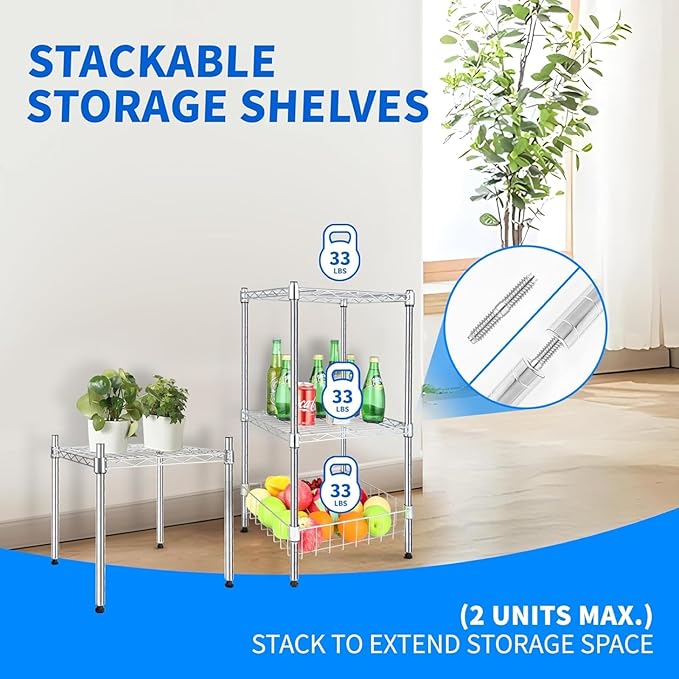 Simple Deluxe 1-Tier Shelving Unit, 15" W x 15" D x 13.8" H Wire Metal Storage Rack, Chrome - Image 3
