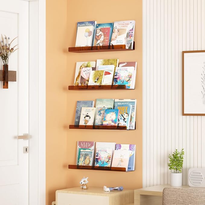 upsimples Acrylic Shelves for Wall Decor, 15" Display Shelf Perfume Organizer for Bathroom, Bedroom, Living Room, Floating Bookshelves for Kids, Clear Brown, 4 Pack - Image 5