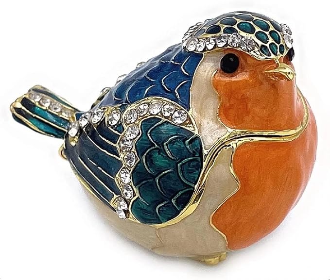 JWT Astyle Robin Bird Hinged Jewelry Box with Stones, Collectible Animal Trinket Box.Rings Earrings Storage Boxes,Bird Figurine Home Decor Gift by JWTAstyleHomeDecorGifts
