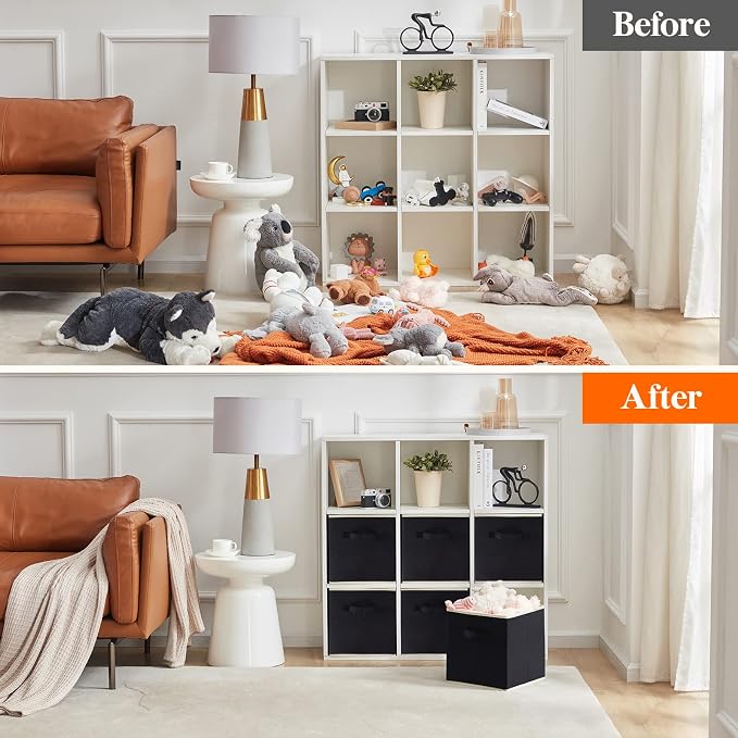 Lifewit Storage Cubes, Foldable Decorative Fabric Storage Baskets for Organizing Home Organizers with Handles for Shelves, Closet, 13 Inch Bins, 36L Black, 6 Packs - Image 7