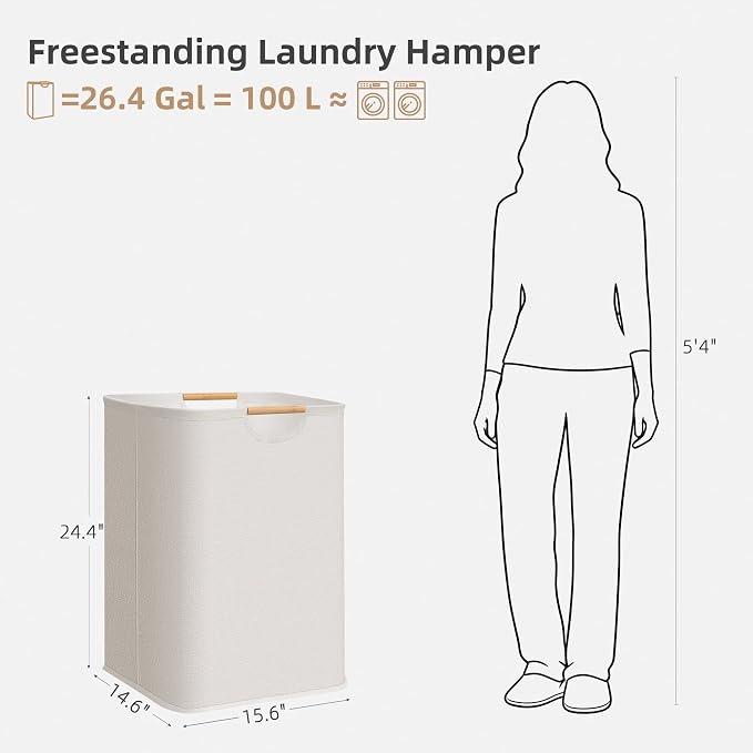 STORAGE MANIAC 2-Pack Large Laundry Hamper, 80L (21.1 Gal) Collapsible Laundry Basket with Bamboo Handles, Freestanding Waterproof Clothes Hamper for Laundry Room, Bedroom, Dorm, Towels, Toys, Beige - Image 3