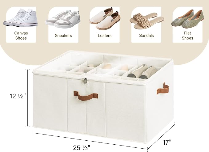 StorageWorks Shoe Organizer for Closet, Fits up to 24 Pairs, Shoe Cubby Storage Containers with Adjustable Dividers and Clear Cover, Beige - Image 3