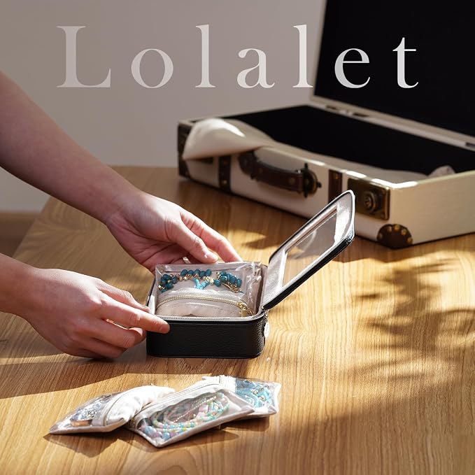 Lolalet 8 in 1 Travel Jewelry Case with Velvet Pouches, Clear Window Travel Jewelry Organizer Bags for Earrings, Bracelets, Necklaces and Rings, Compact Jewelry Storage for Women Girls- Black, 7PCS - Image 2