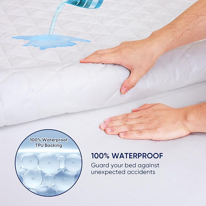 WESLEEPER Mattress Protector Waterproof Mattress Protector Full Size Mattress Bed Cover Super Soft Breathable Machine Washable Cover for Home, Bedroom, Hotel (White, King)