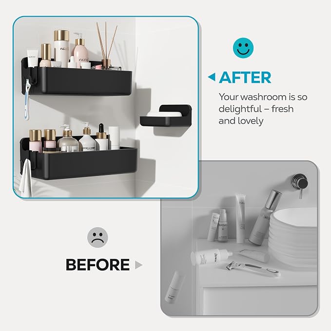 Nieifi Adhesive Wall Shelf, Shower Shelves, Shower Organizer for Bathroom Organization (Black, 3 pieces) - Image 7