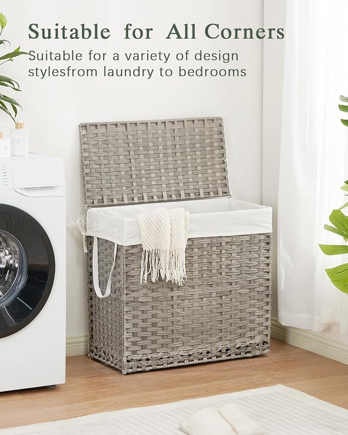 SETVSON Laundry Hamper with Lid Laundry Basket 132 L (35 Gal) Wicker Clothes Hamper, Handwoven Rattan Hamper with Handles and 4 Removable Liner Bags, 6 Mesh Bags for Laundry Bedroom Gray - Image 8