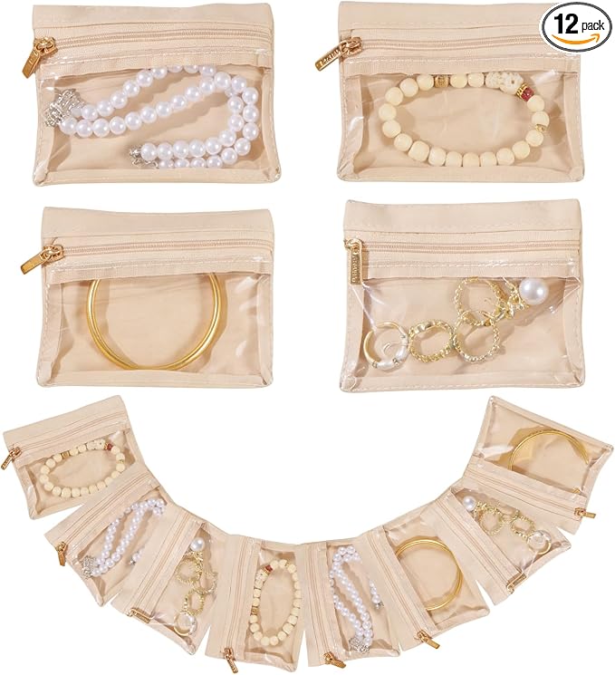 12 Pcs Portable Travel Jewelry Organizer Velvet Jewelry Pouch with Zipper Clear Travel Jewelry Bag for Travel Business Trip for Mom Wife Women Gift by Yaliang