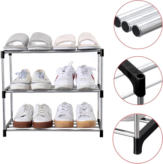 Jucaifu Stackable Small Shoe Rack, Entryway, Hallway and Closet Space Saving Storage and Organization (3-Tier, Black) - Image 5