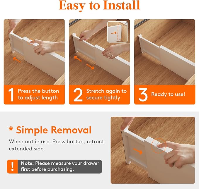 Lifewit 9 Pack 6" High Drawer Dividers 34-56cm/13.5-22" Adjustable Drawer Organizer for Clothes/Utensils, Expandable Drawer Separator in Dresser/Kitchen/Bedroom/Office Organization & Storage White - Image 3
