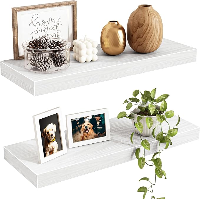 Fixwal Floating Shelves for Wall, 15.7" Wood Wall Mounted Shelves for Living Room, Bedroom, Bathroom and Kitchen, for Storage, Books, Room Decor (White, Set of 2) by Fixwal