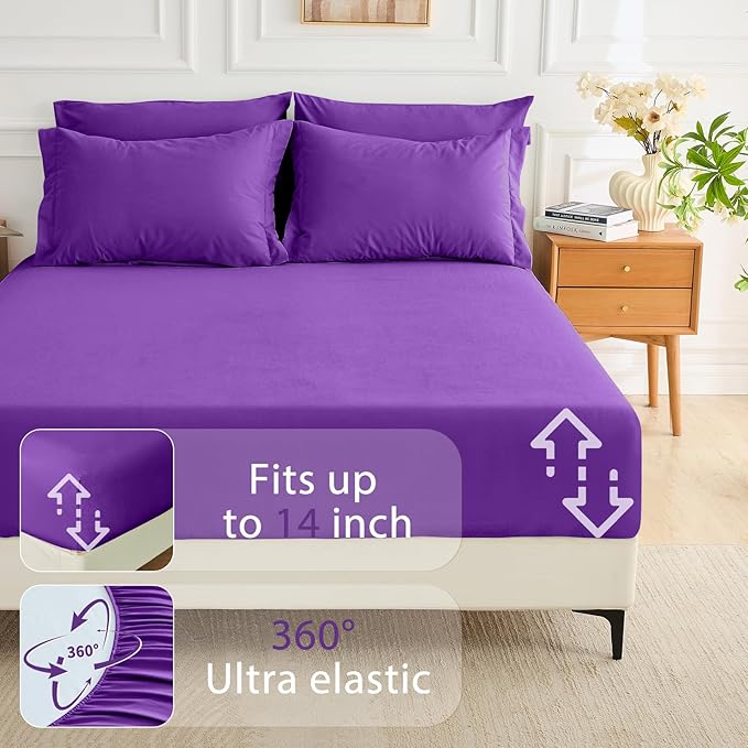 MUXHOMO 5 Pieces Twin Comforter Set, Soft Bed in a Bag Twin Size, All Season Bedding Set with Comforter, Flat Sheet, Fitted Sheet, Pillowcases & Shams, Purple