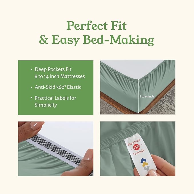 California Design Den Twin XL Bed Sheets Set - Soft 100% Organic Cotton, Cool Percale Sheets, Deep Pockets with Anti-Skid Elastic, Breathable and Durable Bedding Set for Dorm Room - Sage Green