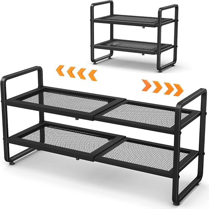 SNTD Shoe Rack - Expandable Shoe Organizer for Closet, Adjustable Metal Shoe Shelf Storage, Stackable Long Shoe Stand Holder for Garage, Entryway, Door Entrance (Black, 2-Tier) - Image 9
