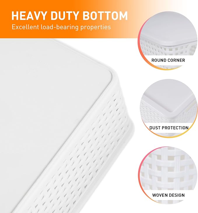 Plastic Storage Baskets With Lid, Storage Bins for Organizing, Stackable Decorative Containers for Shelves Drawers Desktop Closet Playroom Classroom Office, 10 Pack-White - Image 3