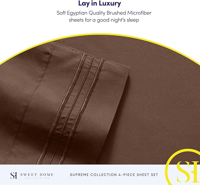 Twin Sheets - Breathable Luxury Sheets with Full Elastic & Secure Corner Straps Built In - 1800 Supreme Collection Extra Soft Deep Pocket Bedding Set, Sheet Set, Twin, Brown