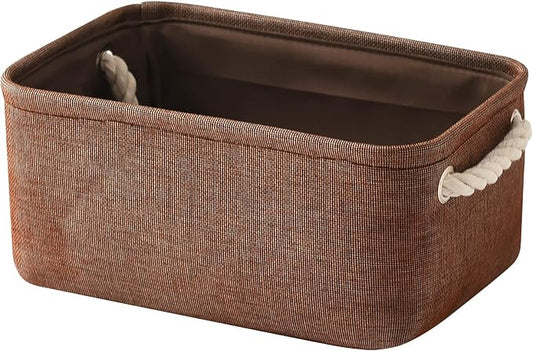 TheWarmHome Small Fabric Canvas Storage Bin with Cotton Rope Handles - Foldable Empty Basket for Gift (Brown-1 Pack,11.8L7.9W5.2H inch) by TheWarmHome