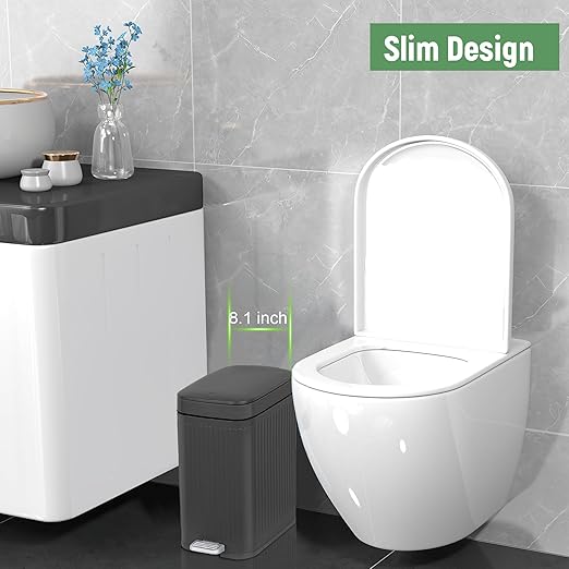 rejomiik Small Bathroom Trash Can with Lid Slim Soft Close Garbage Can Step Wastebasket Container Trash Bin for Office Bedroom Kitchen Living Room (2.6 Gallon Dark Gray) - Image 2