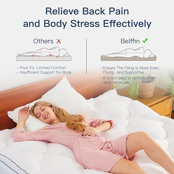 Belffin Queen Mattress Pad Pillow Top Mattress Cover with 8-21 Inch Deep Pocket, Bed Topper for Back Pain Relief Soft Breathable Overfilled Down Alternative Filling, White