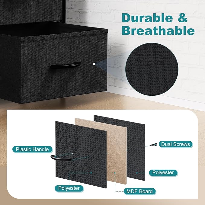 OLIXIS 8 Drawer Storage Dresser with Wood Top - Wide Fabric Chest Organizer for Bedroom, Closet, Living Room,Tower Cabinet, TV Stand, Hallway Entryway Furniture,Black - Image 6