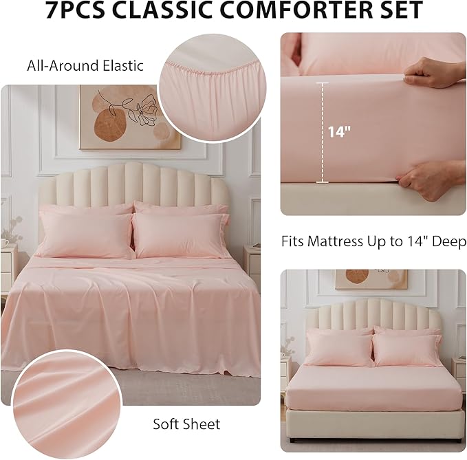 Twin Comforter Set Pink - Bed in a Bag Twin Size 5 Pieces, Soft Bedding Set for All Seasons, Premium College Dorm Comforter Set with Comforter, 1 Sheet, 1 Pillowcase & 1 Sham