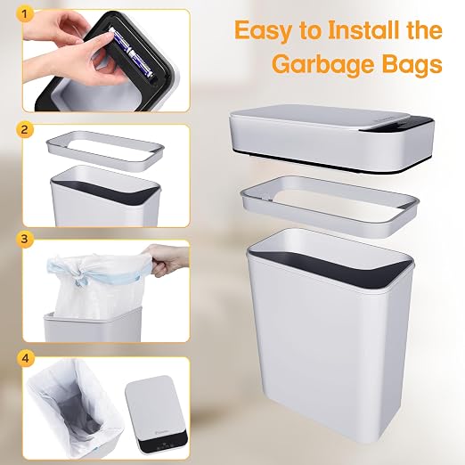 Automatic Bathroom Trash Can Touchless 2.6 Gallon Small Trash Cans with Lid Narrow Garbage Can for Kitchen, Toilet, Bedroom, RV, Living Room - Image 5