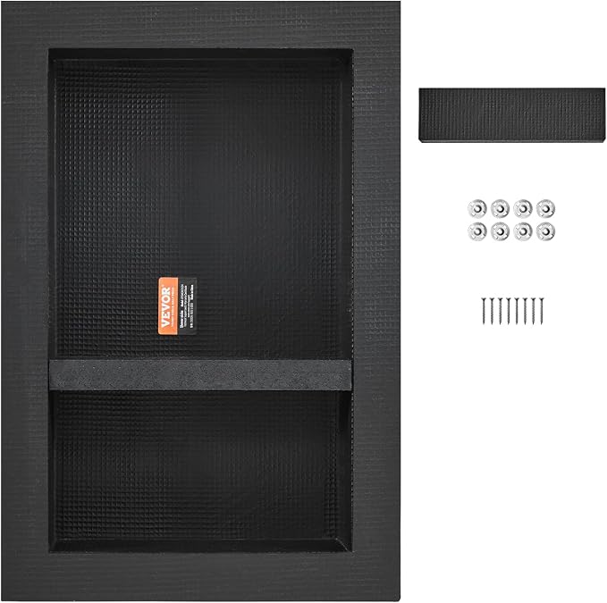 VEVOR Shower Niche Ready for Tile 16" x 24", Double Shelf Organizer, Square Corners Wall-inserted Niche Recessed, Sealed Protection Modern Soap Storage Niche for Shower Bathroom, Black - Image 9