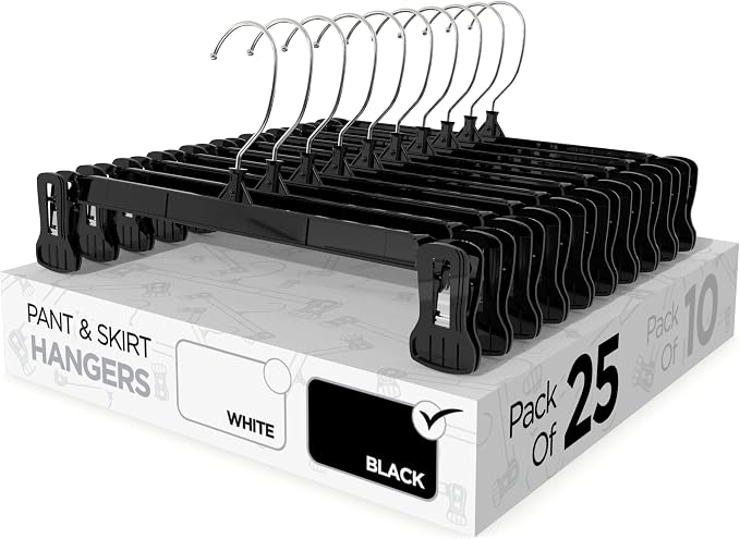 Sharpty Pant & Skirt Hangers - Closet Hangers for Shorts, Shirts, Jeans, Dresses, Slacks, Coats, Clothes, Clothing, Garments & More - Durable, Space Saving & Non-Slip, Black - 25 Pack by Sharpty