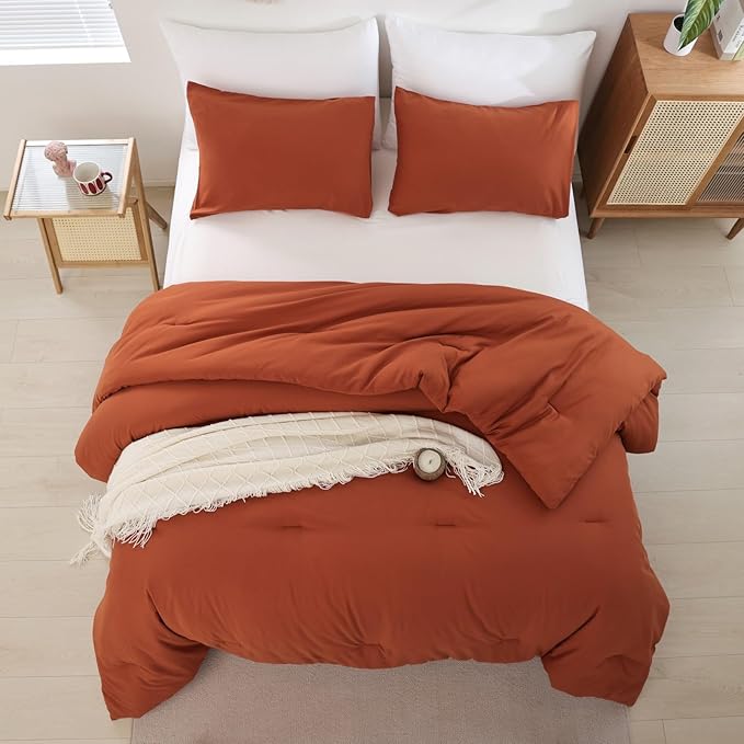 ROSGONIA California King Comforter Set Burnt Orange,3pcs(1 Boho Terracotta Cal King Comforter & 2 Pillowcases),All Season Rust Blanket Quilt Oversized