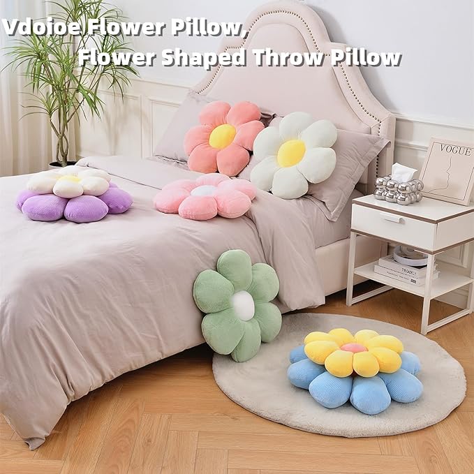 Cute Daisy Flower Shaped Throw Pillow - 19.6" Plush Cushion for Floor Seating and Home Decor