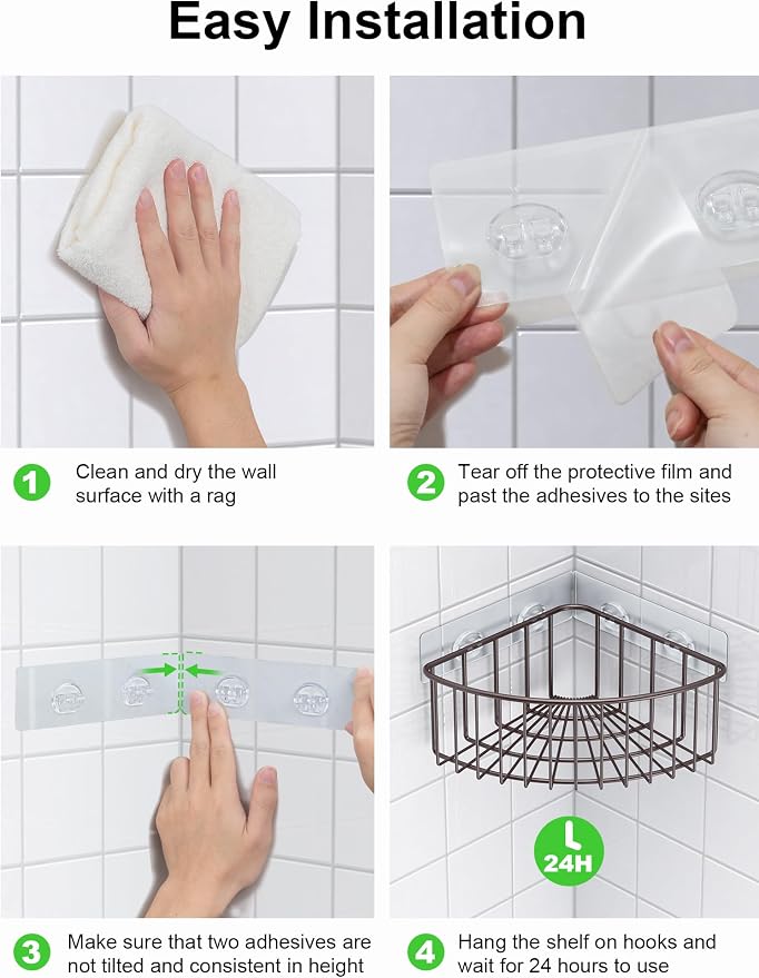 SMARTAKE 2-Pack Corner Shower Caddy Deep Basket Design, SUS304 Stainless Steel, Wall Mounted Bathroom Shelf with Adhesive, Storage Organizer for Toilet, Dorm and Kitchen (Bronze) - Image 7