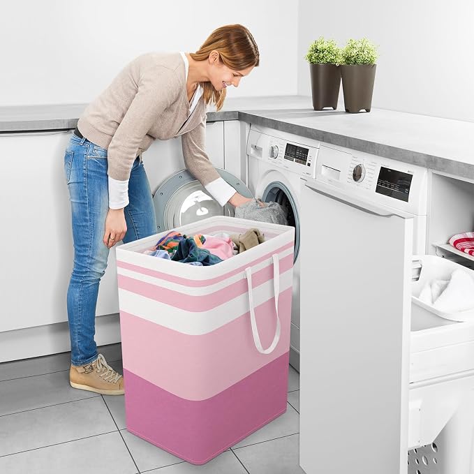 StorageRight Large Collapsible Laundry Basket Hamper with Easy Carry Handles，Freestanding Clothes Hampers for Laundry, Bedroom, Dorm, Towels, Toys, 100L, Pink - Image 6