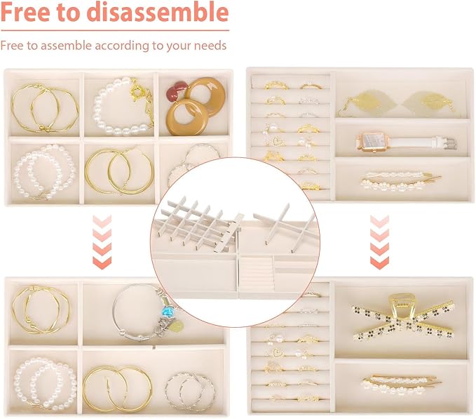 Cirhy Velvet Jewelry Drawer Organizer Trays – Stackable Jewelry Trays for Drawers, Set of 4 Jewelry Organizer for Drawer Inserts, Display Storage Box for Earrings, Rings, Necklaces, Bracelets - Image 5