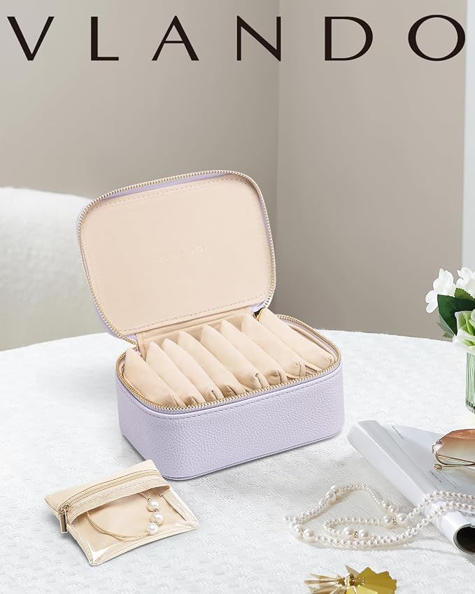 Vlando Jewelry Travel Case,Travel Jewelry Organizer with Clear Velvet Jewelry Bags Zipper Pouch for Women Girl Gift- 8Pcs Purple - Image 5