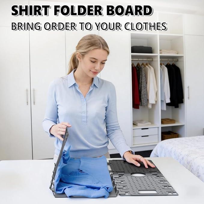Accenter 10Pc Stackable Closet Organizer & Shirt Folder Board Bundle Tshirt Organizer for Closet Organizers and Storage Clothes Folding Board for Closet Storage Suitable for Lightweight Clothing Black - Image 2